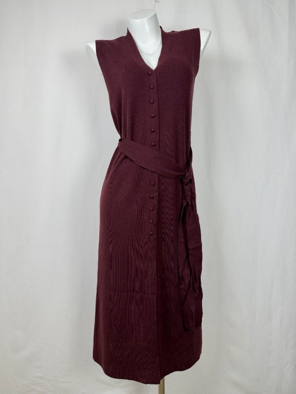George Women Maxi Vest Dress Burgundy Wine Red Button Front Belted Size S XL